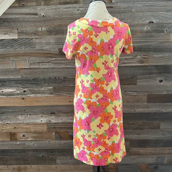 Lilly Pulitzer Neon Floral Shirt Sleeve Cotton T-Shirt Dress Size Medium - Picture 6 of 9